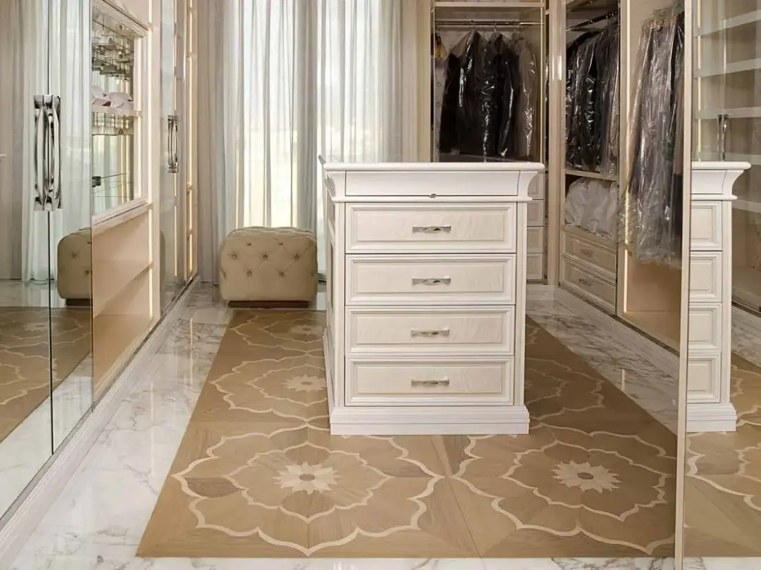 Bal Harbour penthouse walk-in closet — custom Italian millwork and joinery by Cappelli Interiors